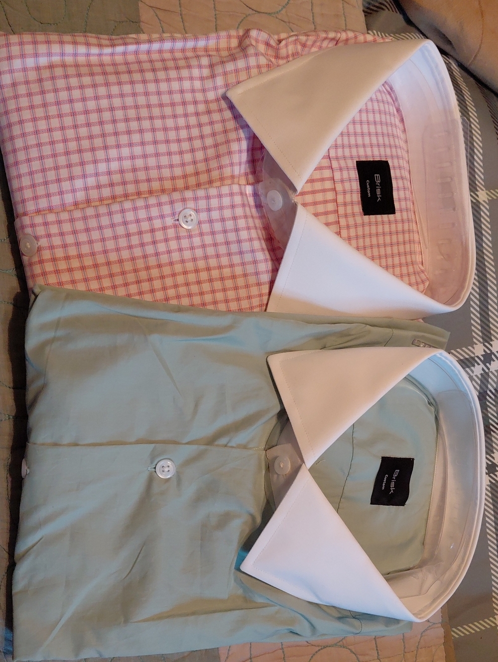 BRISK - Men's Custom Contrast Collar Shirt - Pink & Blue Plaid & Light Green